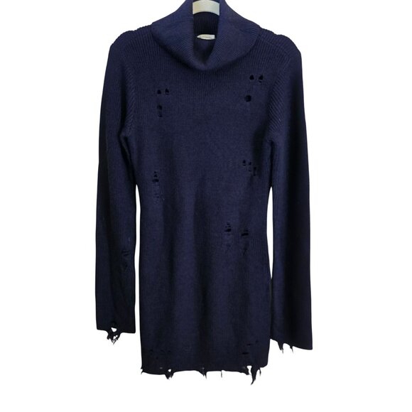 Lovers & Friends Keeney Dress Mech Purposefully Distressed Cowl Neck Wool Size M - Picture 2 of 7